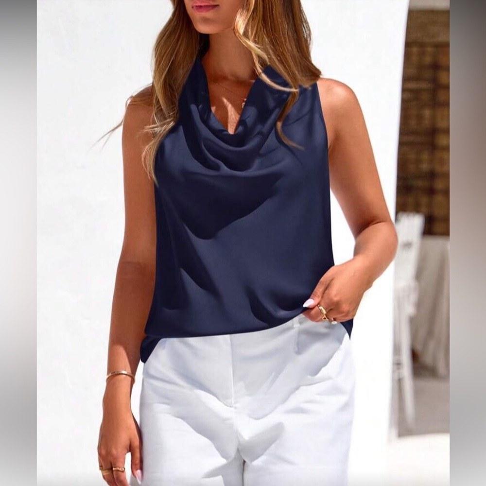 Sleeveless Cowl Neck Women's Top in Navy Blue